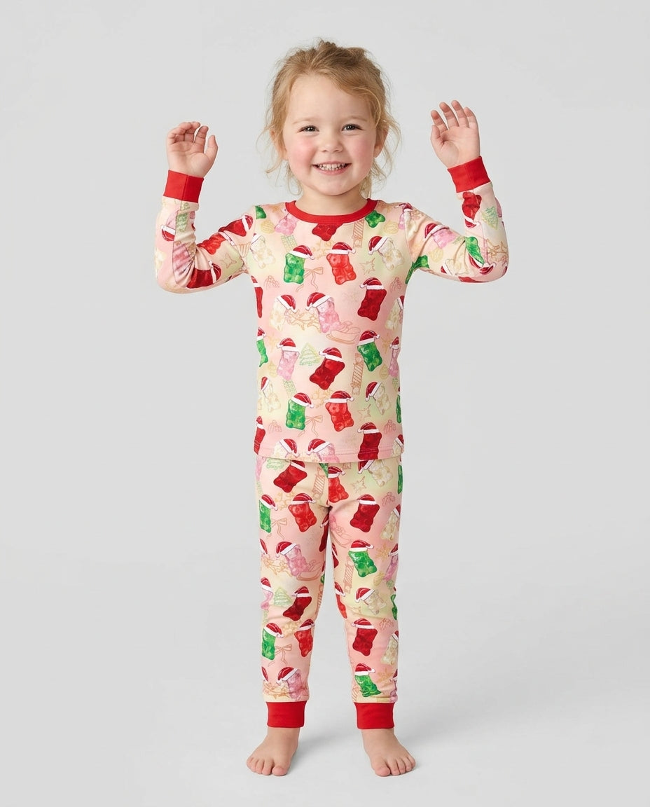 Gummy Bear Santa Christmas Bamboo Two Piece Long Sleeve Pajama Set