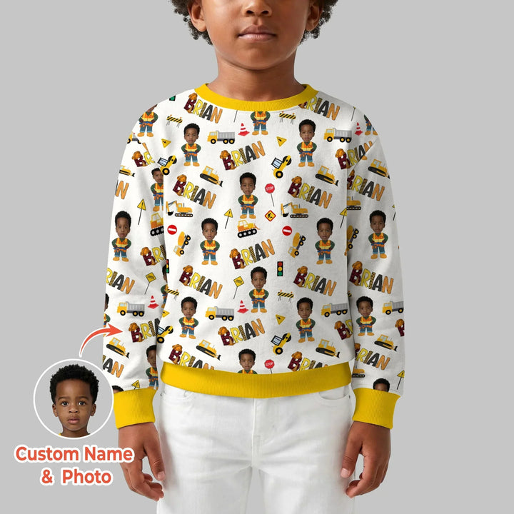 Custom Photo Doodle Little Builder Bamboo Crewneck Sweatshirt