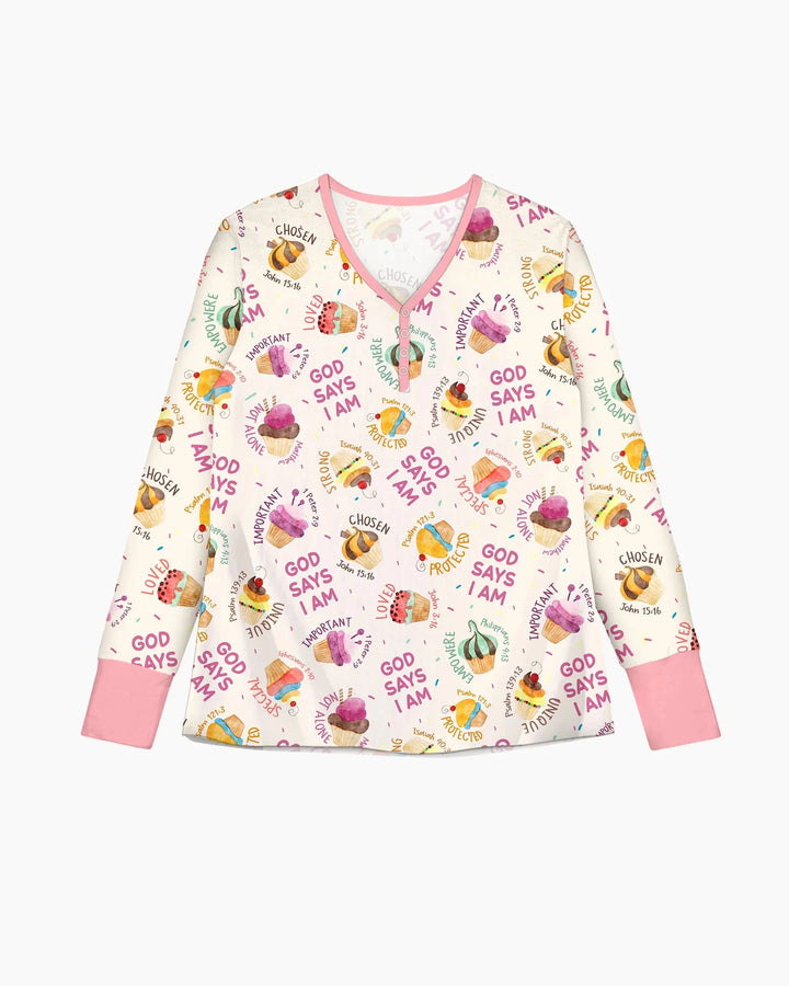 Niedliches Cupcake-Gott-sagt-ich-bin-Bambus-Damen-Pyjama-Set