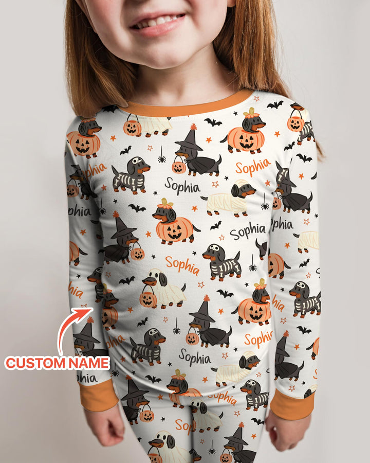 Orange and Black Dachshund Bamboo Two Piece Long Sleeve Pajama Set