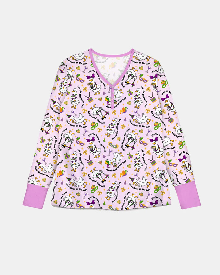 Mardi Gras Alberne Gans Damen Pyjama-Set aus Bambus