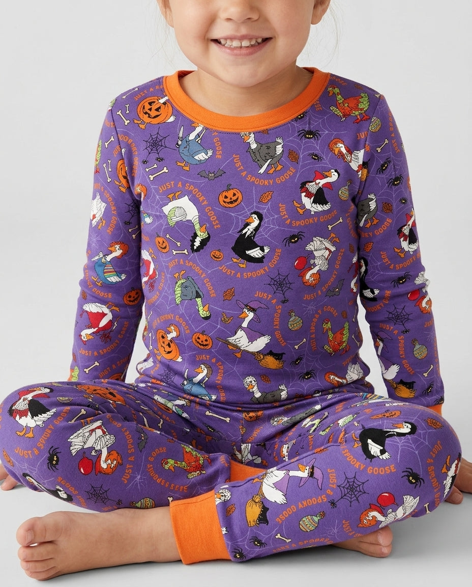 Just A Spooky Goose Family Matching Bamboo Two Piece Long Sleeve Pajama Set