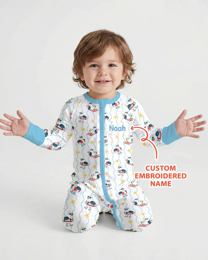 Personalized Embroidered Summer Seagull Baby Bamboo Convertible Zippy