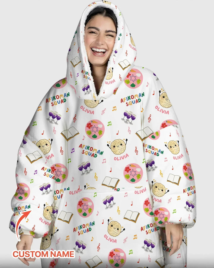 Custom Name Passover Afikoman Squad Bamboo Blanket Hoodie
