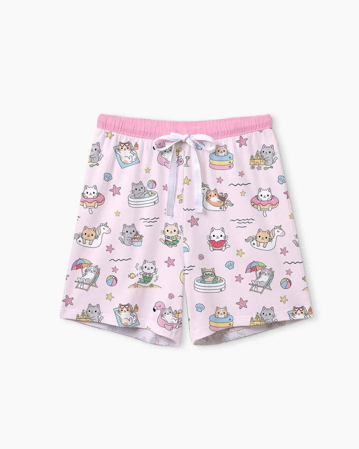 Kawaii Cats Summer Vacation Bamboo Women Short Sleeve Short Pajama Set