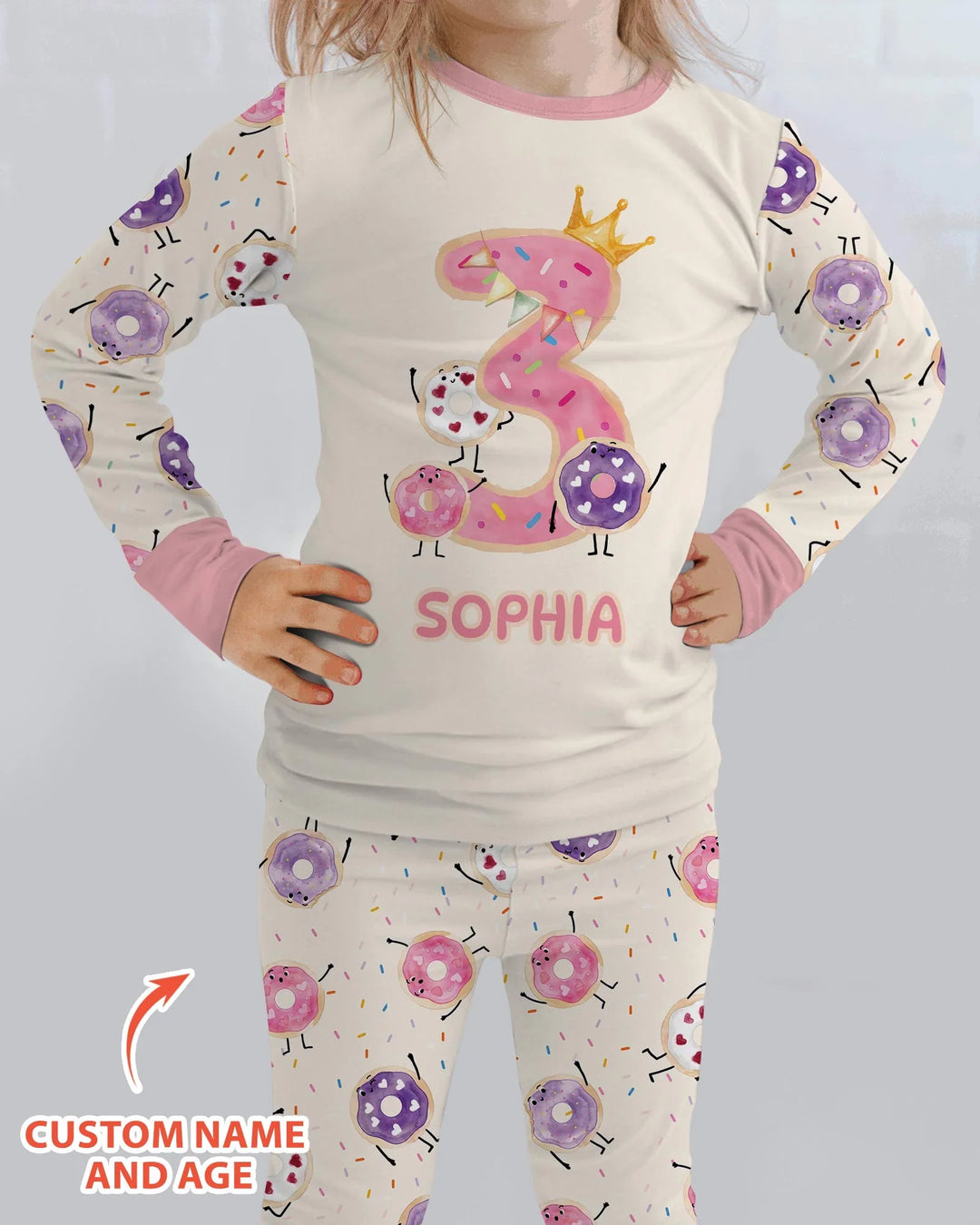 Custom Birthday Donut Bamboo Two Piece Long Sleeve Pajama Set