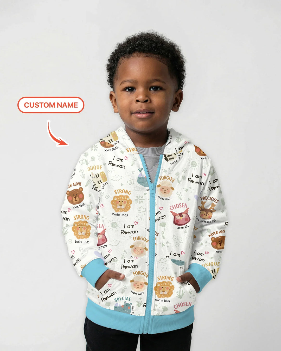 God’s Little Zoo Personalisierter Kapuzenpullover aus Bambus mit Reißverschluss