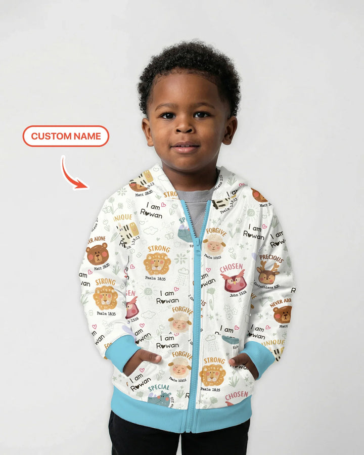 God’s Little Zoo Personalisierter Kapuzenpullover aus Bambus mit Reißverschluss