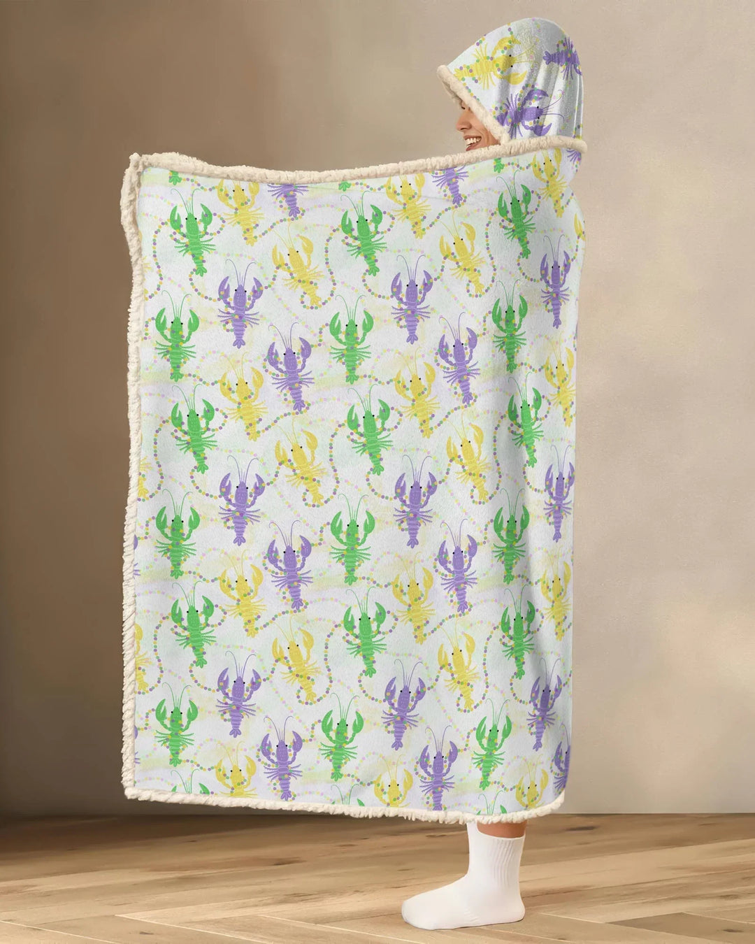 Mardi Gras Langusten Familie Passender Tragbarer Bambus Decken-Hoodie