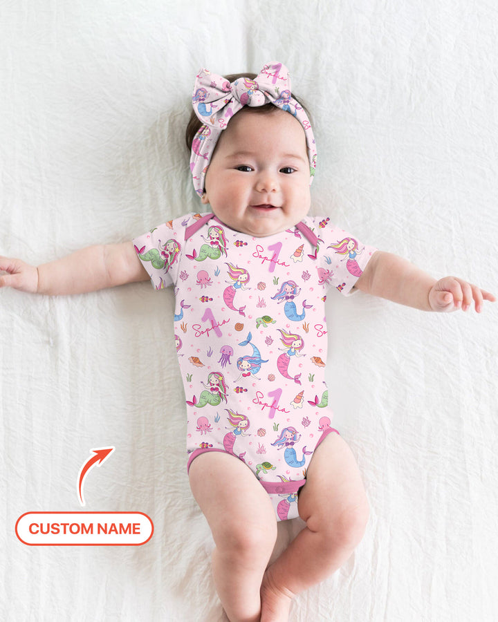 Custom Name Birthday Mermaid Wild One Bamboo Bodysuit