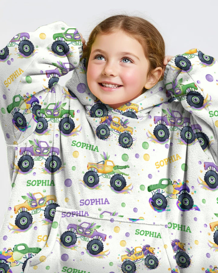 Personalisierte Mardi Gras Monster Trucks Bambus Decken-Hoodie