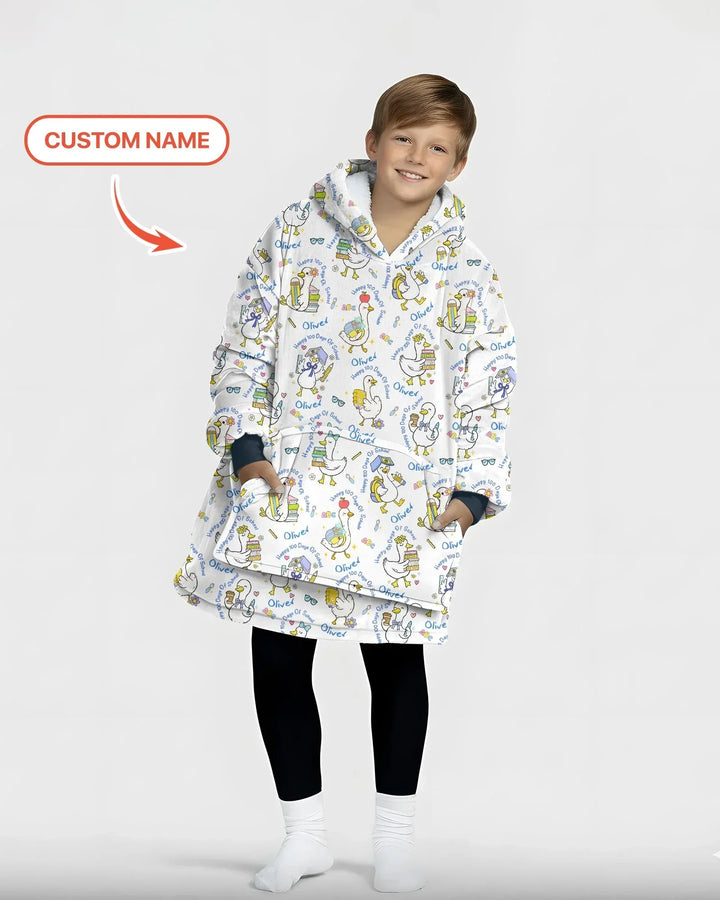 Personalisierter Name Gans 100 Tage Schule Bambus Decken Hoodie