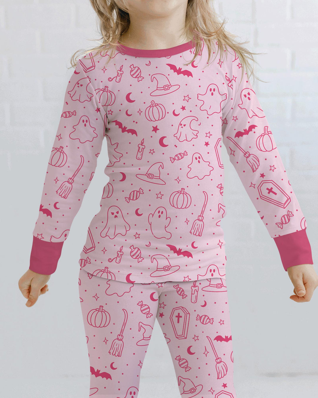 Cute Aesthetic Spooky Halloween Boo Bamboo Two Piece Long Sleeve Pajama Set