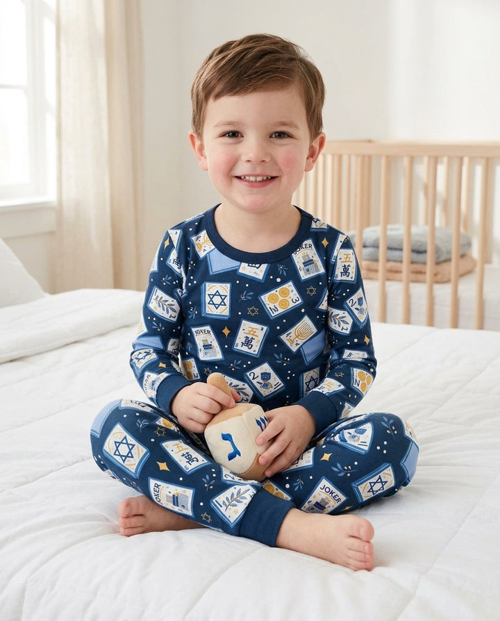 Mahjong Tov Hanukkah Family Matching Bamboo Two Piece Long Sleeve Pajama Set