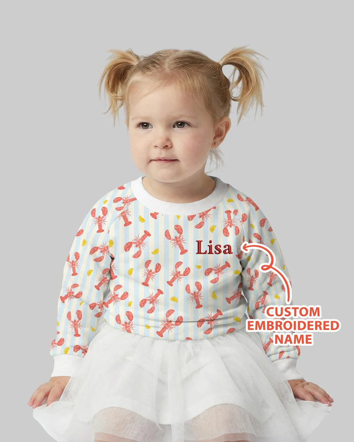 Personalized Embroidered Crawfish Summer Baby Bamboo Crewneck Sweatshirt
