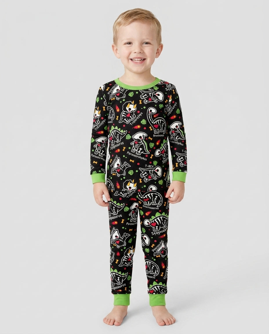 Kawaii Skeleton Dinos Bamboo Two Piece Long Sleeve Pajama Set