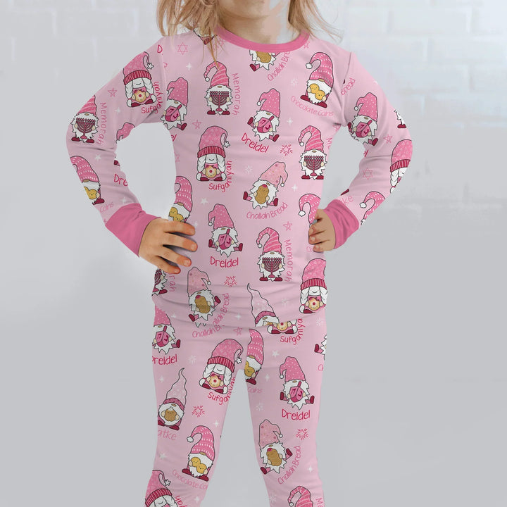 Happy Hanukkah Matching Family Two Piece Long Sleeve Pajama Set , Happy Hanukkah Matching Family Two Piece Long Sleeve Pajama Set - 12-18M / Girl