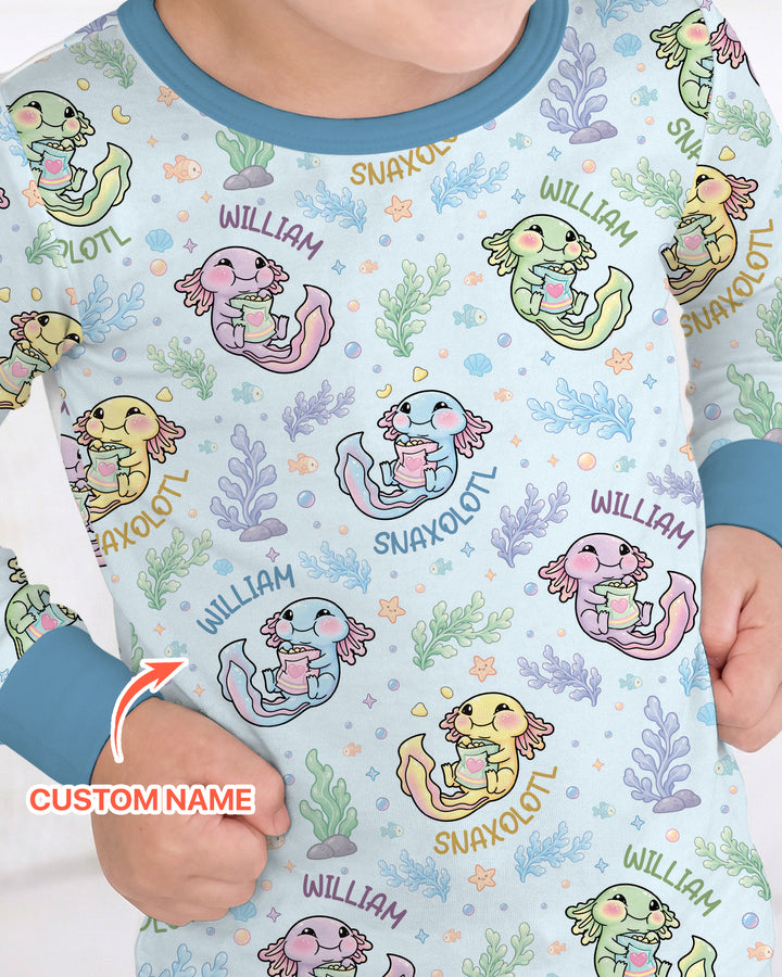 Snaxolotl Custom Name Bamboo Two Piece Long Sleeve Pajama Set