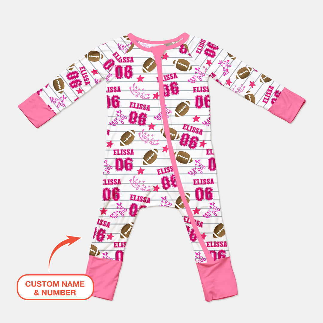Custom Name Football Time Pink Bamboo Convertible Zippy