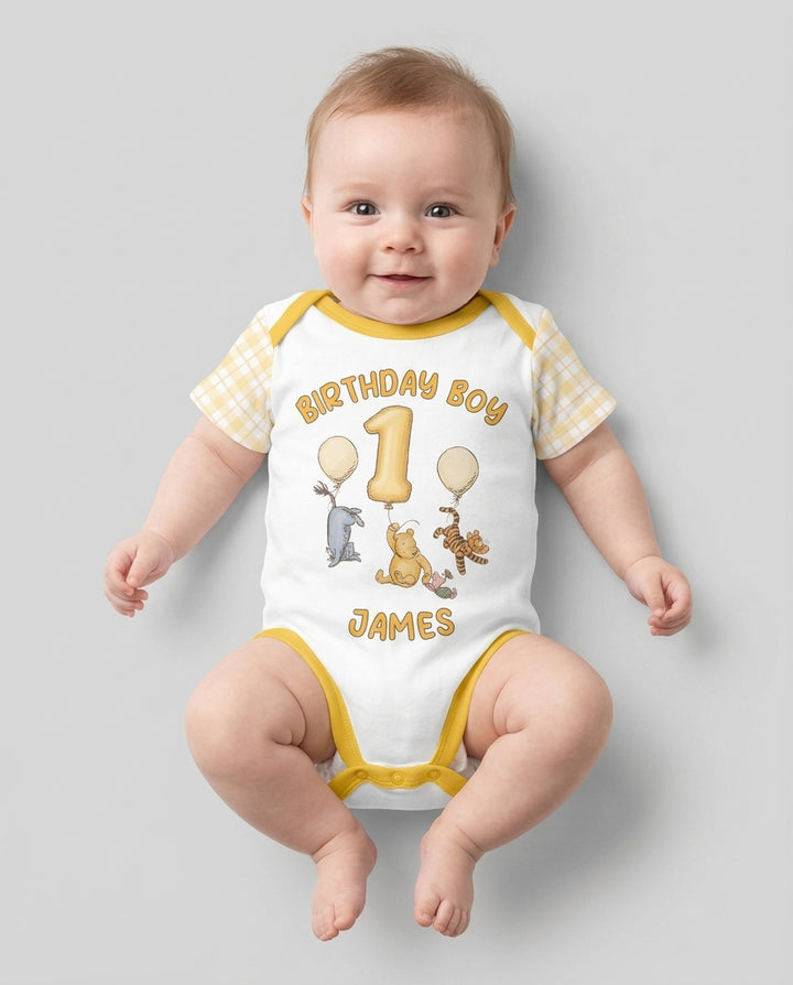 Little Bear Birthday Custom Name And Age Balloon Bamboo Bodysuit
