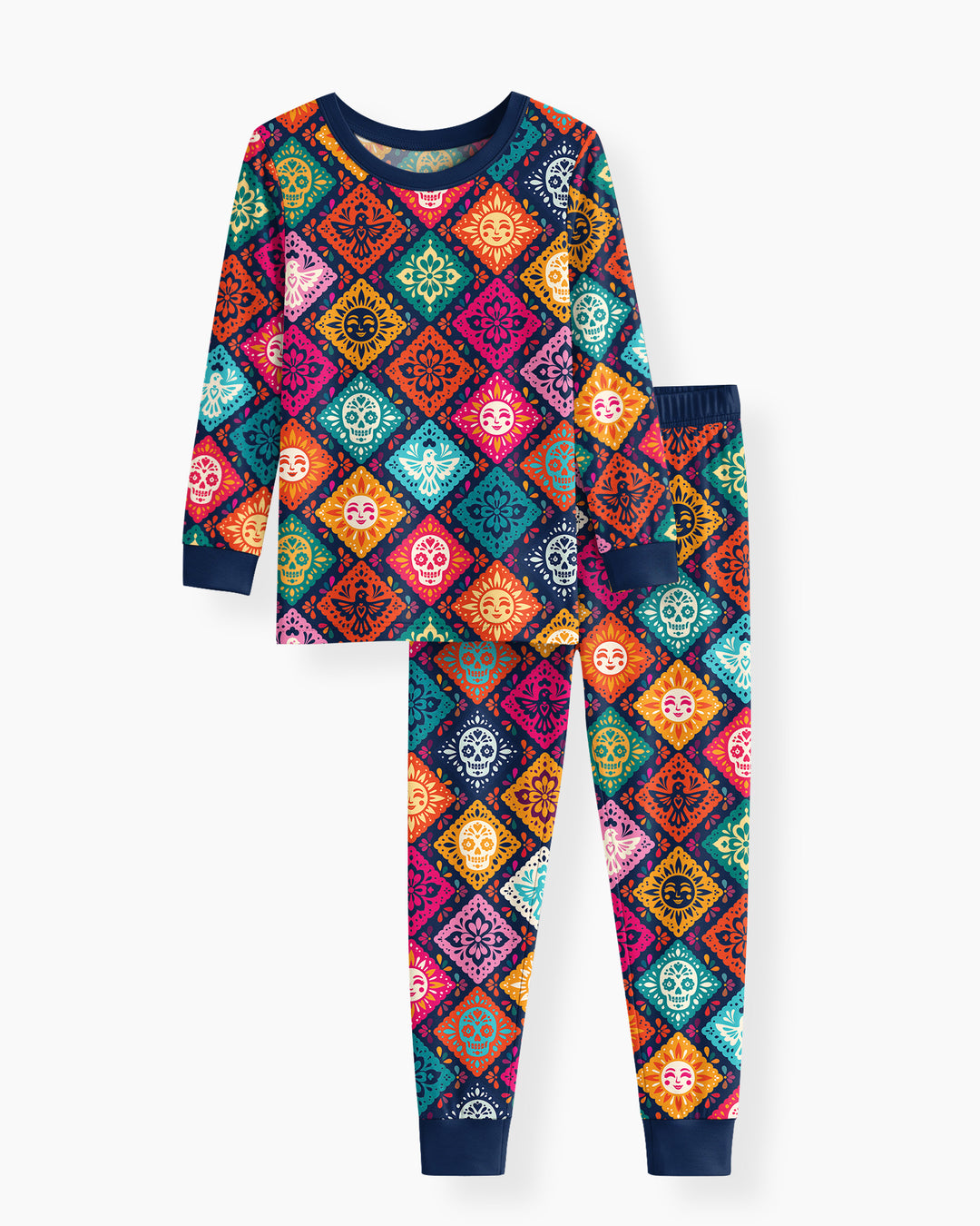 Day of the Dead Colorful Mexican Skull Bamboo Two Piece Long Sleeve Pajama Set