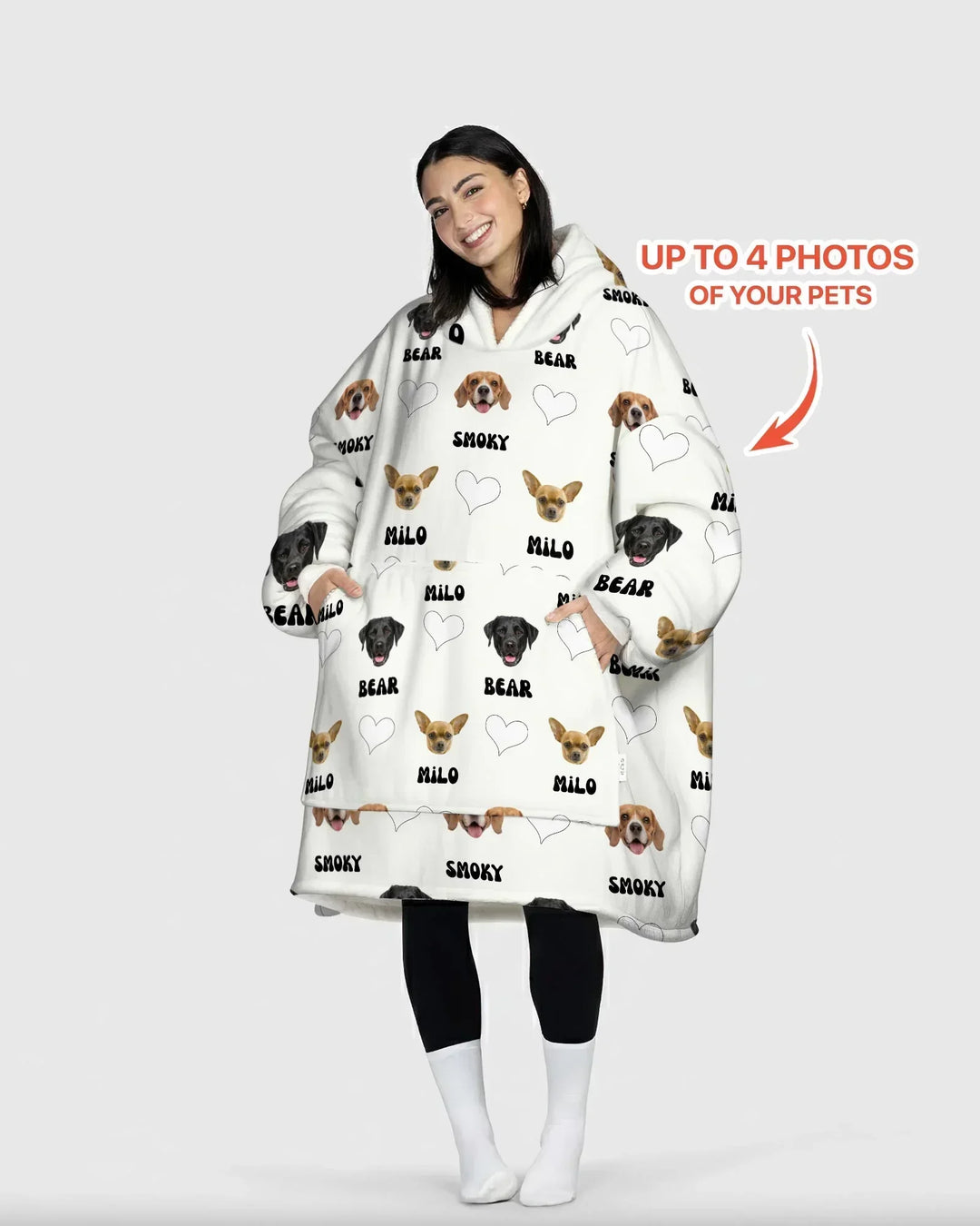Bambus-Deckenhoodie mit Wunschnamen und Haustierfotos