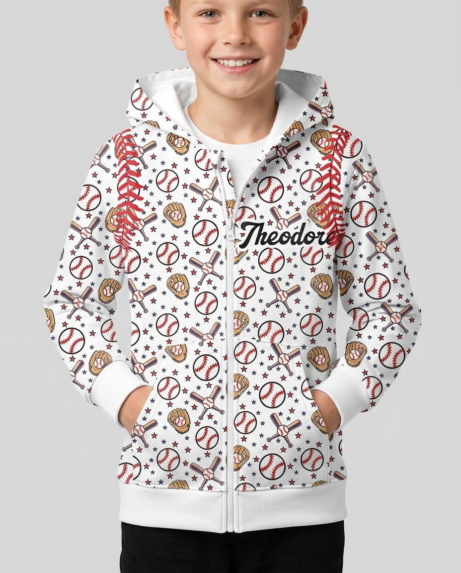 All-Star Baseball Custom Name Bamboo Zip Hoodie