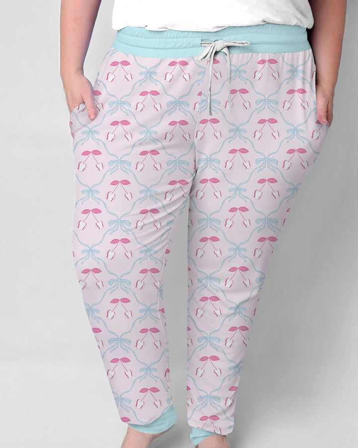 Kirsch-Baseball-Softball-Mama-und-Mädchen-passendes-Bambus-Damen-Pyjama-Set