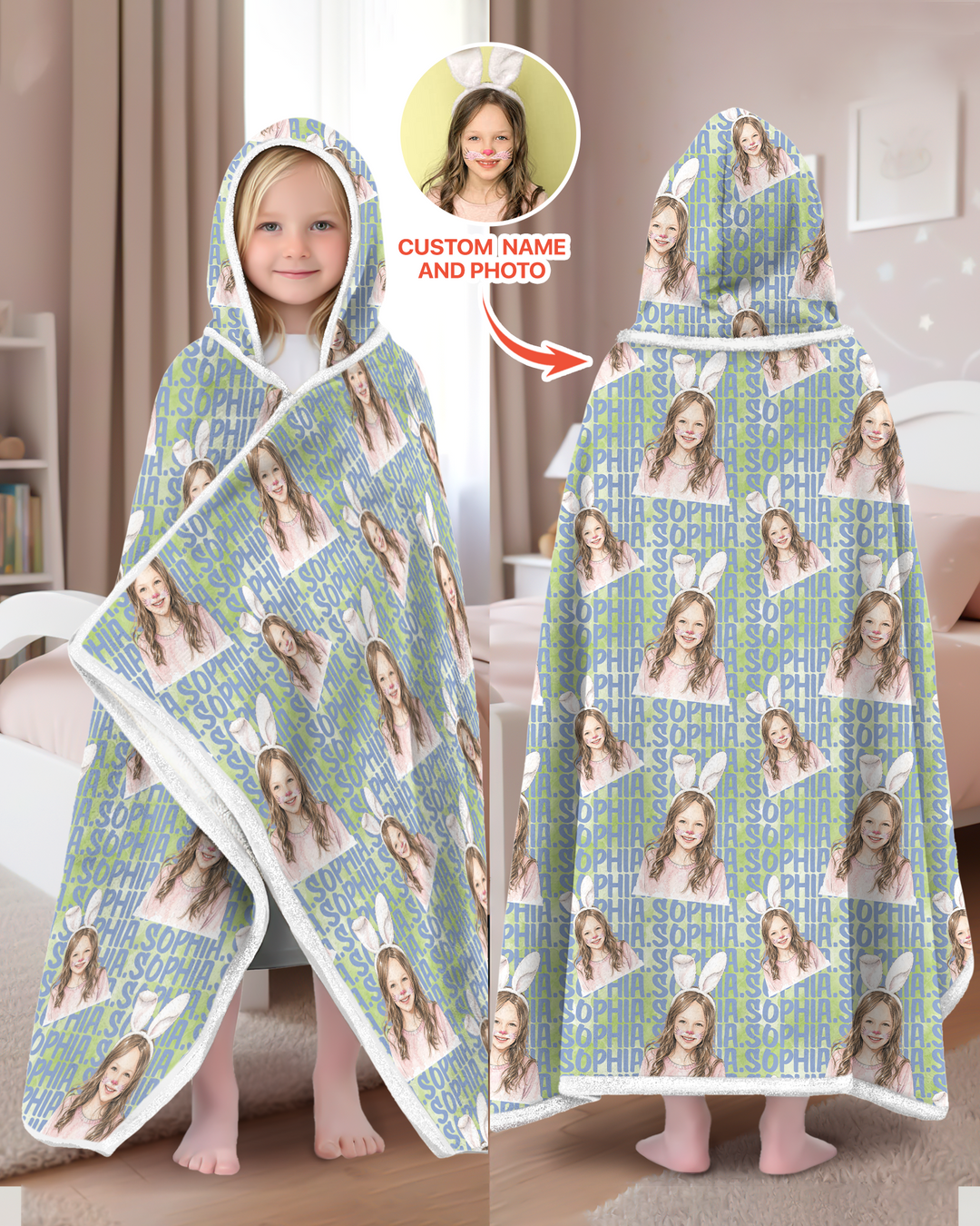Colorful Kids Name Bamboo Blanket Hoodie