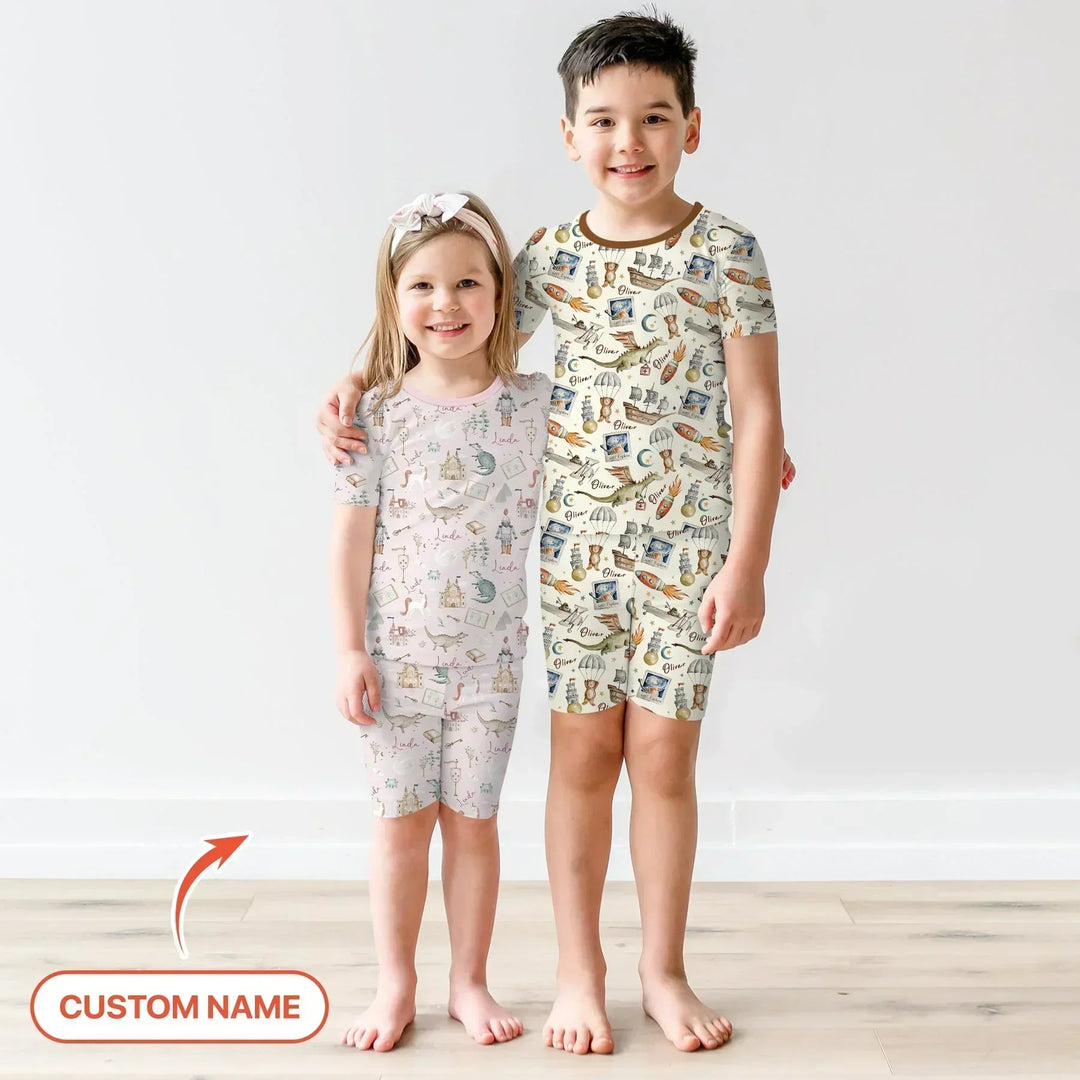 Zweiteiliges Pyjama-Set mit kurzen Ärmeln und Shorts im Sommer-Design
