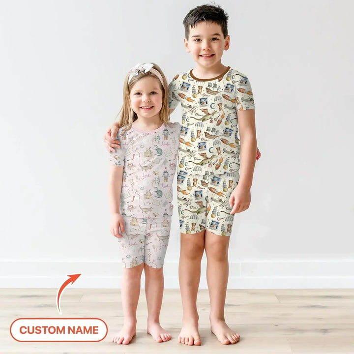 Zweiteiliges Pyjama-Set mit kurzen Ärmeln und Shorts im Sommer-Design