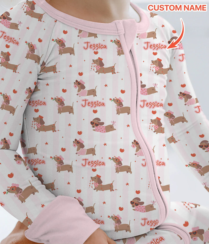 Custom Name Valentine Dachshund Family Matching Bamboo Convertible Zippy