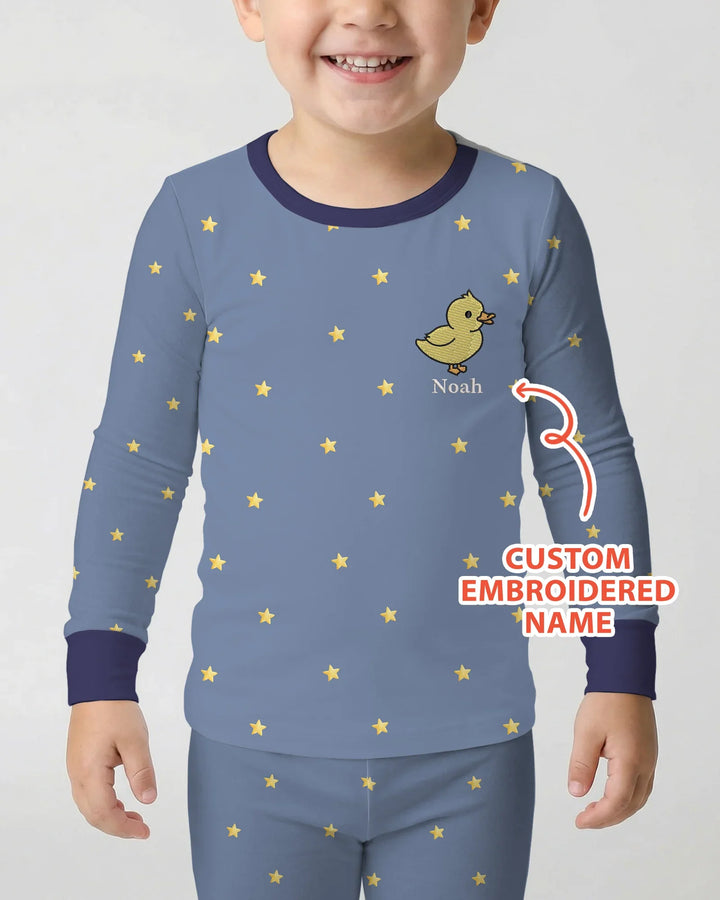 Embroidered Custom Name Animal Bamboo Two Piece Long Sleeve Pajama Set