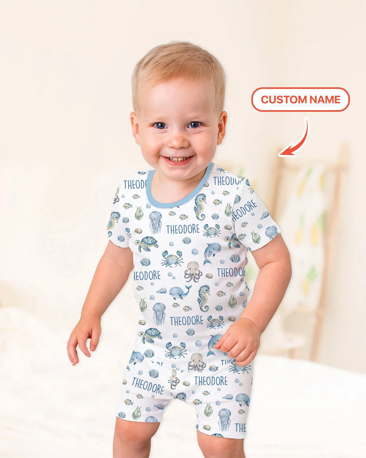 Zweiteiliges Pyjama-Set mit kurzen Ärmeln und Shorts im Sommer-Design