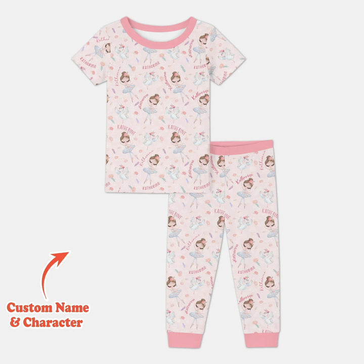 Custom Name Ballerina Doll Bamboo Two Piece Short Sleeve Pajama Set