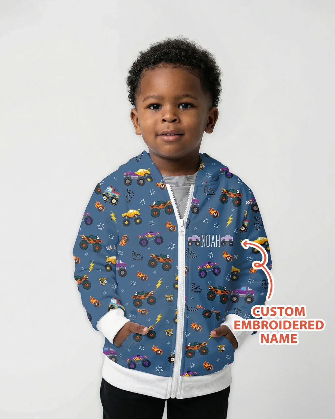 Custom Name Embroidered Crazy Truck Bamboo Zip Hoodie