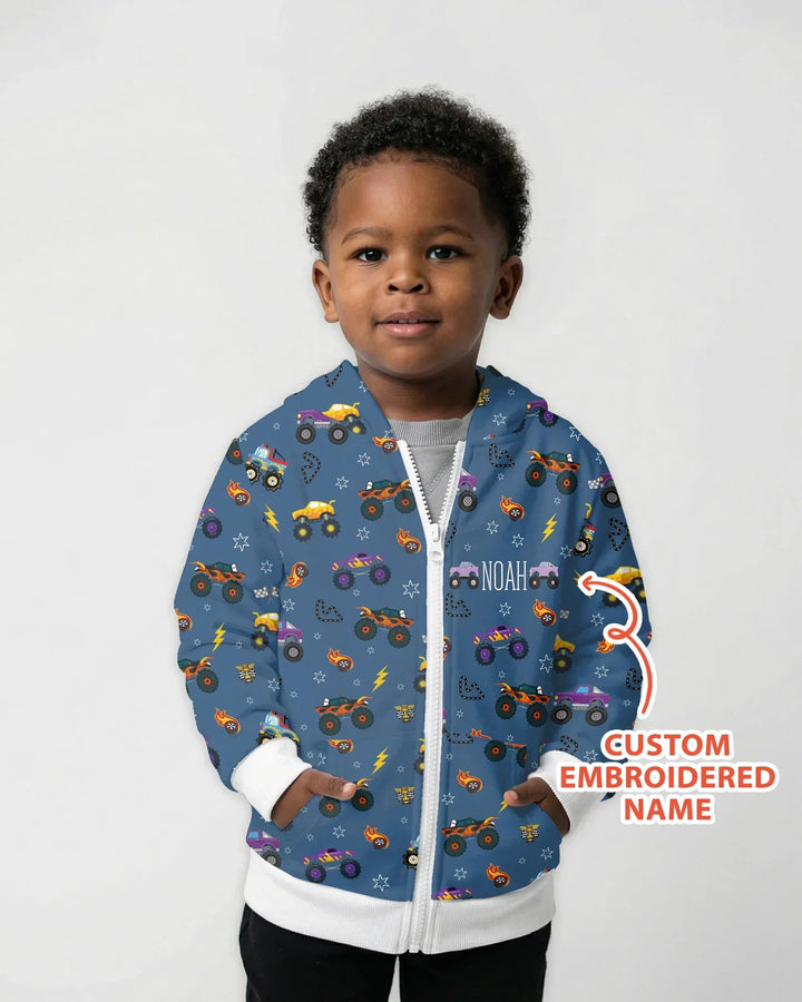 Custom Name Embroidered Crazy Truck Bamboo Zip Hoodie