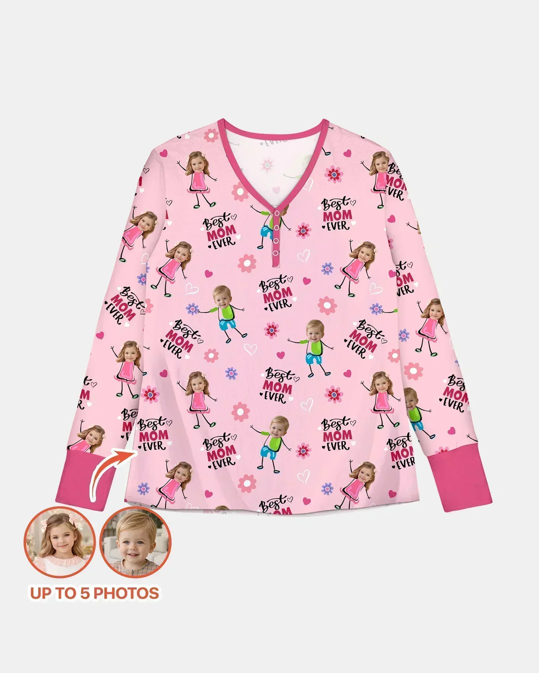 Custom Photo "Best Mom Ever" Doodle Bamboo Women Pajama Set