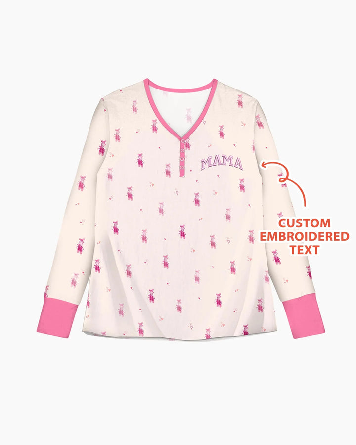 Personalisiertes, besticktes „Mommy and Me“ Pyjama-Set aus Bambus für Damen