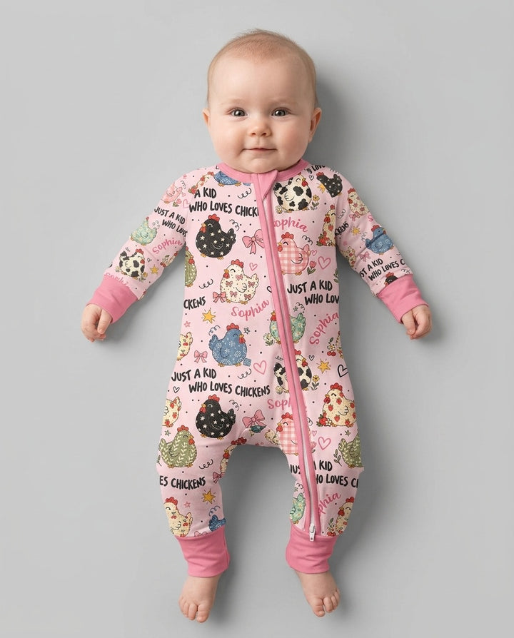 Custom Name Just A Kid Who Loves Chickens Bamboo Convertible Zippy