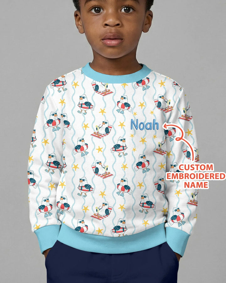 Personalisiertes besticktes Sommer-Möwe Baby Bambus Rundhals-Sweatshirt