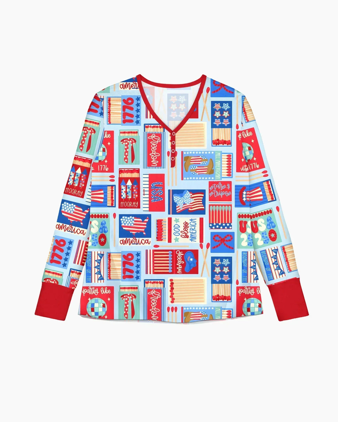 Patriotisches Streichholzschachtel-Pyjama-Set aus Bambus für Damen im Partnerlook