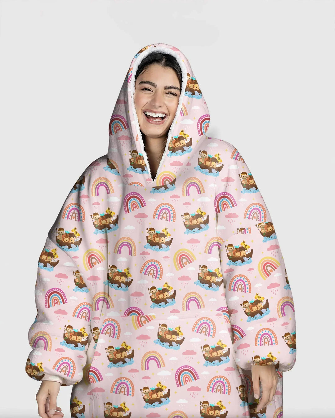 Arche Noah & Gottes Regenbogenversprechen Tragbarer Hoodie aus Bambus-Decke