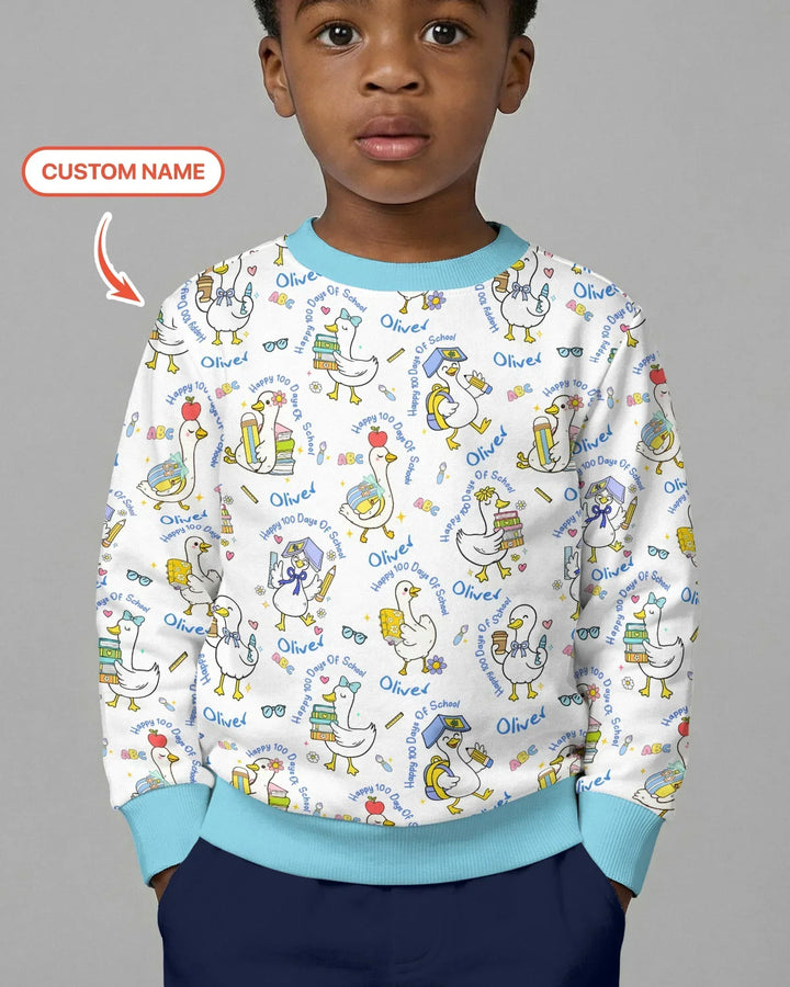 Personalisierter Name Gans Frohe 100 Schultage Bambus Rundhals-Sweatshirt