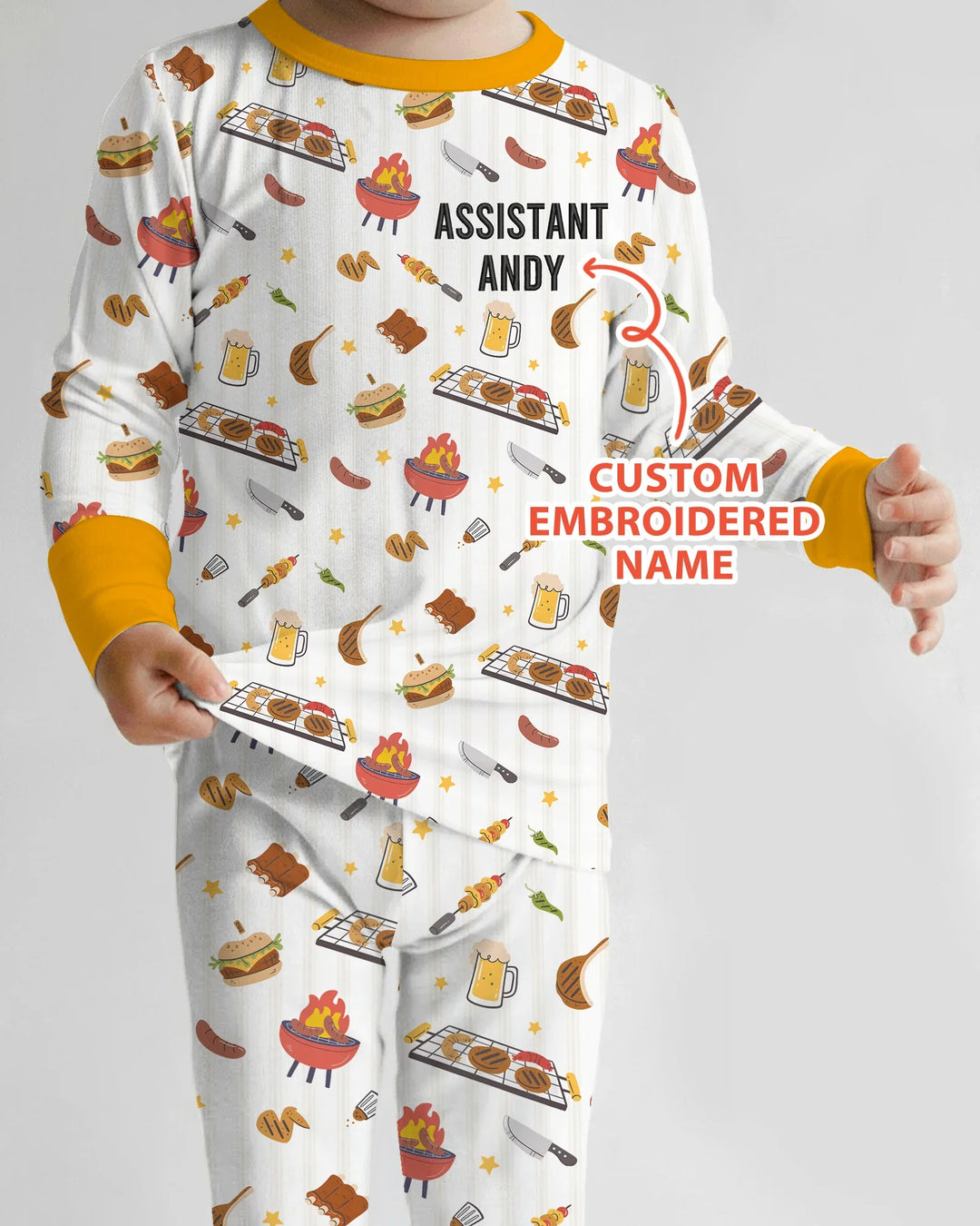 Custom Embroidered Name Grill Dad Bamboo Two Piece Long Sleeve Pajama Set