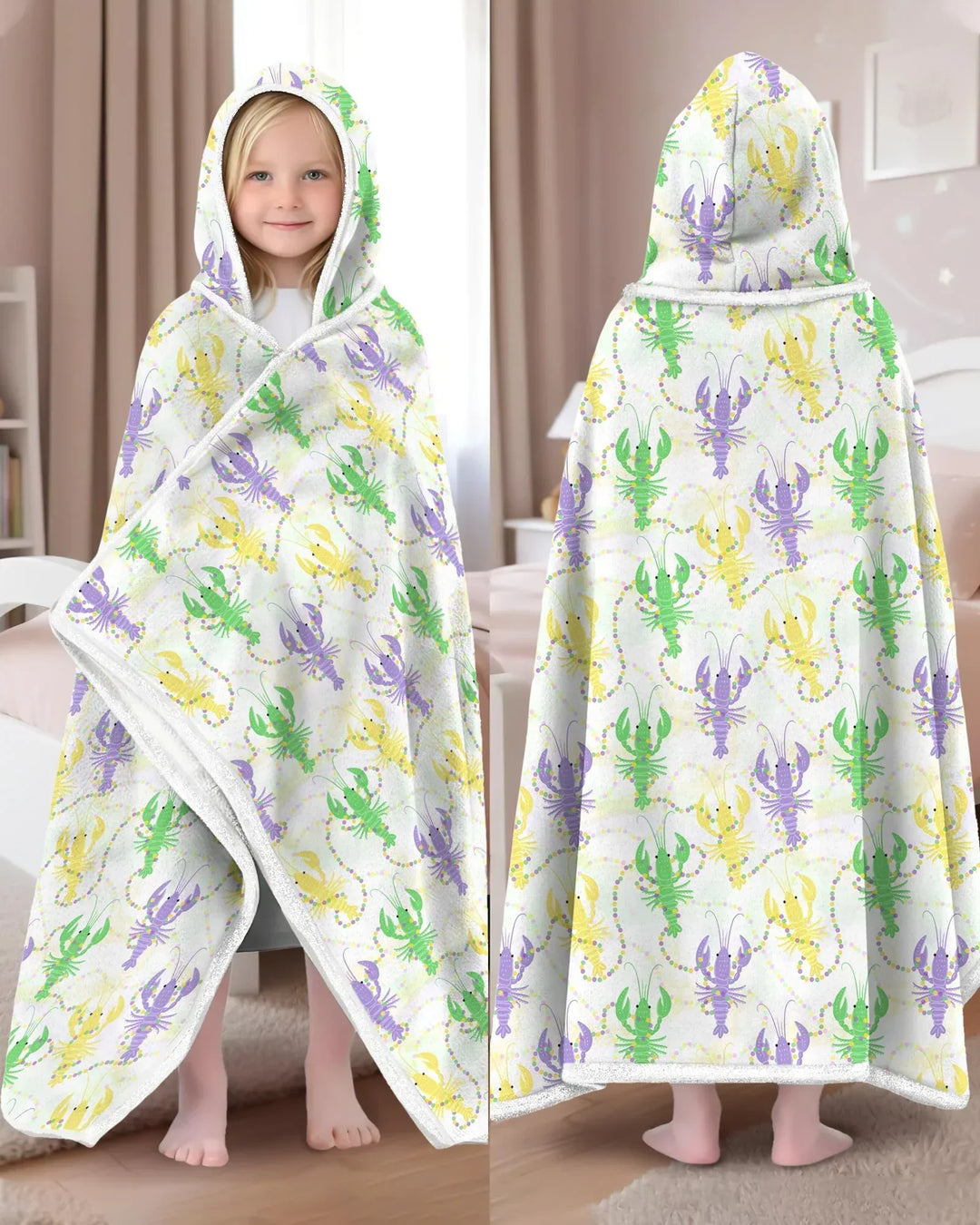 Mardi Gras Langusten Familie Passender Tragbarer Bambus Decken-Hoodie