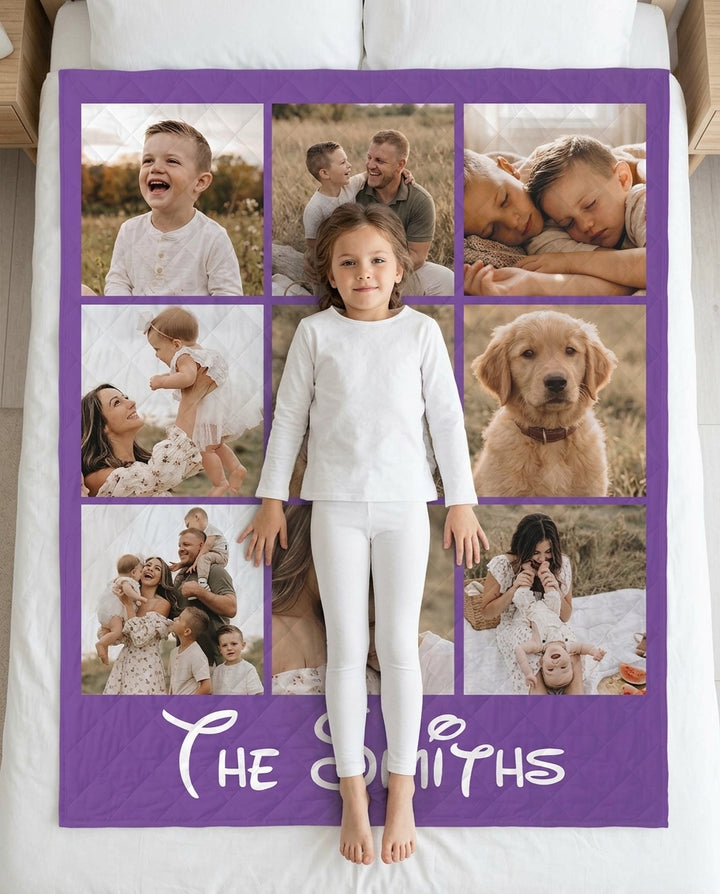Custom Photo Collage Family Bamboo Quilt Blanket