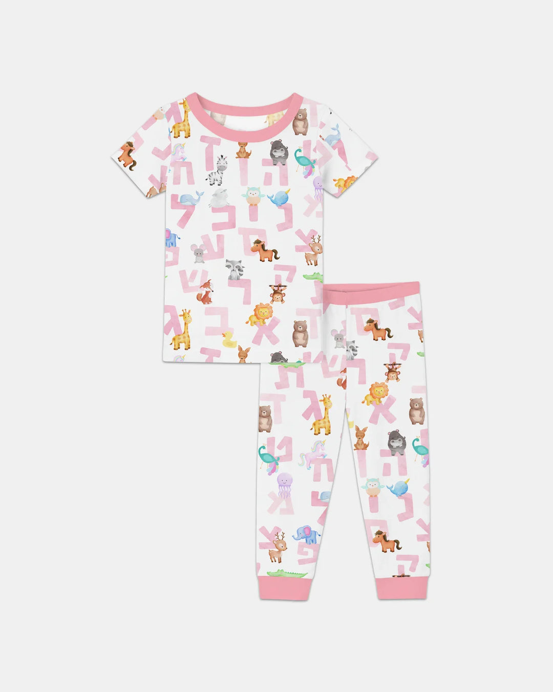 Hebrew Animal Alphabet Bamboo Two Piece Short Sleeve Pajama Set