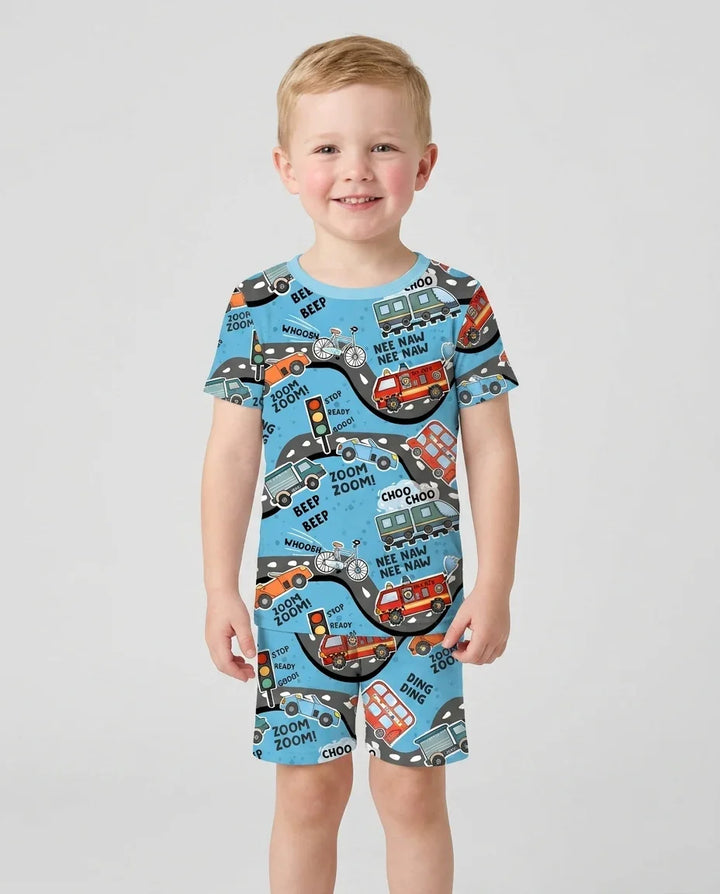 Zoom Zoom Beep Beep Bamboo Two Piece Short Sleeve Shorts Pajama Set