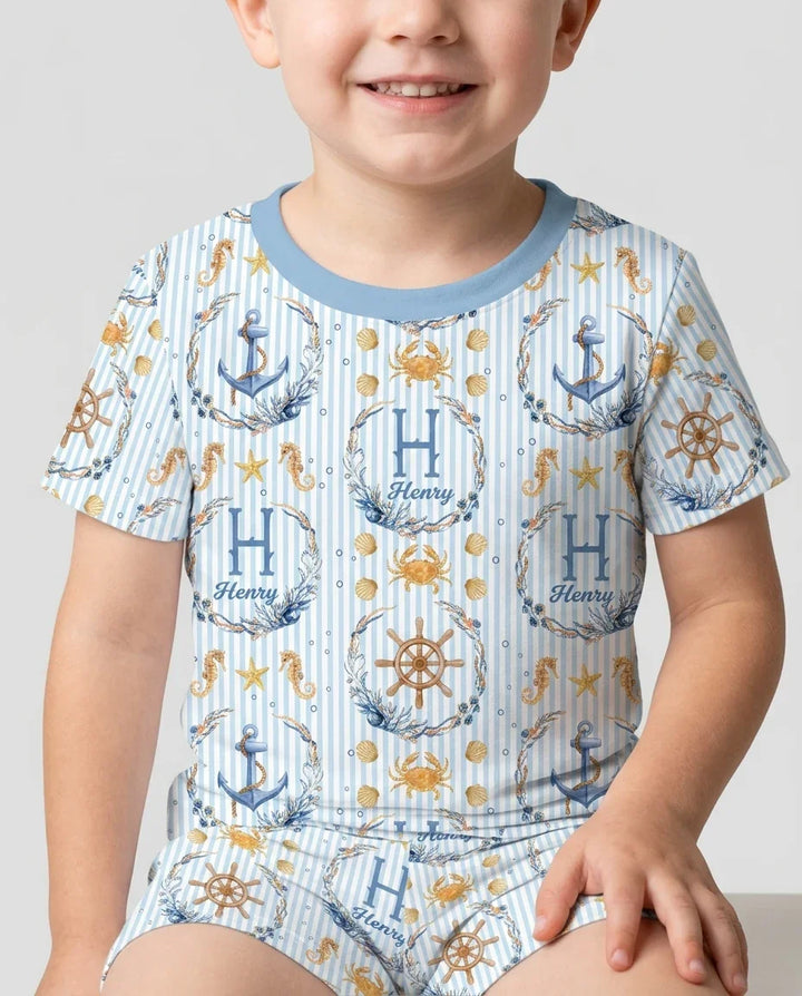 Zweiteiliges Pyjama-Set mit kurzen Ärmeln und Shorts im Sommer-Design